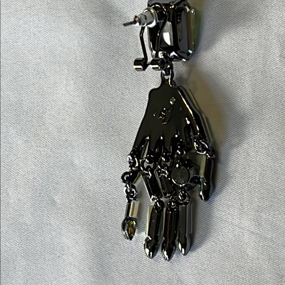 Betsey Johnson Ghoul Friends Skeleton Hand Drop Earrings rhinestones NWT - Picture 6 of 8